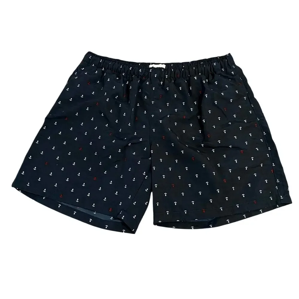 Rioman Men's Swim Trunks Medium Blue Nautical Anchors Preppy Inner Mesh Lining